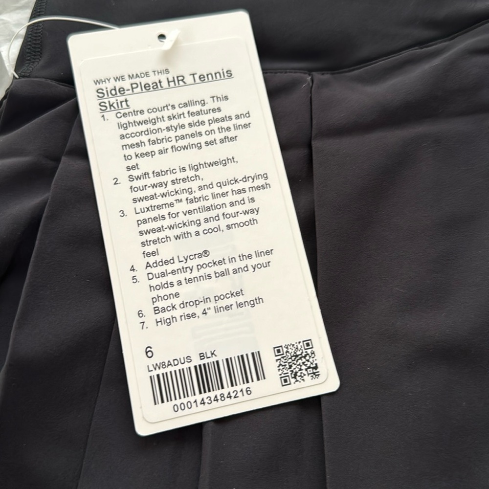 lululemon tennis’s skirt size 6 high rise side pleat